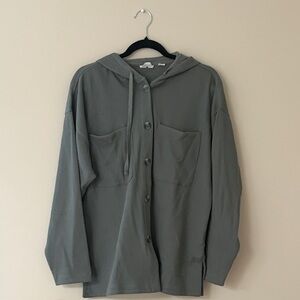 Button-Up Hooded Cardigan Jacket in Olive Green